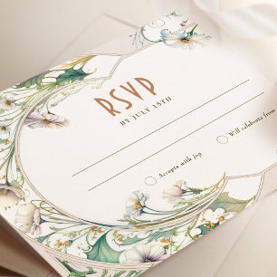 Wedding RSVP Daisy Art Nouveau door Mucha Kaart