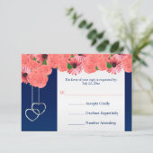 Wedding RSVP Kaart Koraalbloemen en Navy Blue (Staand voorkant)