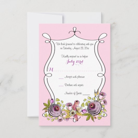 Wedding RSVP Kaart met Fantasie | Waterverf Bloeme (Voorkant)