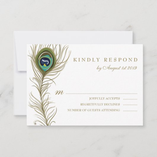 Wedding RSVP-kaart met speelse pauwenveer RSVP Kaartje (Voorkant)