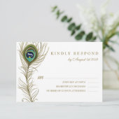 Wedding RSVP-kaart met speelse pauwenveer RSVP Kaartje (Staand voorkant)
