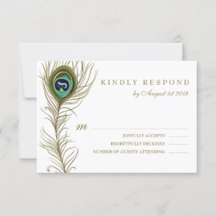 Wedding RSVP-kaart met speelse pauwenveer RSVP Kaartje