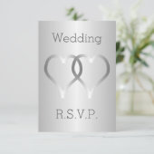 Wedding RSVP Kaart Silver Hearts (Staand voorkant)