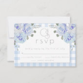 Wedding RSVP | Monogram Blue Gingham Floral (Voorkant)