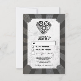 Wedding RSVP Steampunk Wedding Hearts Cogs Retro Kaart