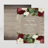 Wedding Rustic  Burgundy Ivory Floral Kaart (Voorkant / Achterkant)