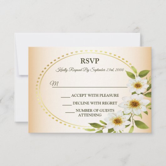 Wedding Rustic Golden Geometric White Floral Peach RSVP Kaartje (Voorkant)