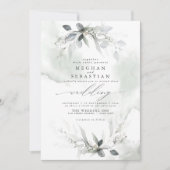 Wedding Rustic Waterverf Greenery Dusty Green Kaart (Voorkant)