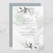 Wedding Rustic Waterverf Greenery Dusty Green Kaart (Voorkant / Achterkant)