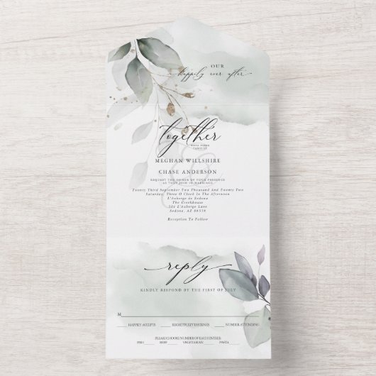 Wedding Sage Green Foliage All In One Uitnodiging (Binnen)