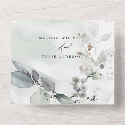 Wedding Sage Green Foliage All In One Uitnodiging (Achterkant)