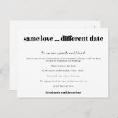 Wedding Same Love Different Date Simple Black Text Aankondigingskaart (Voorkant / Achterkant)