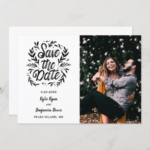 Wedding Save the Date 2 Photo Botanical Typography Kaart
