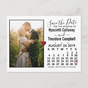 Wedding Save the Date August 2019 Calendar Photo Uitnodiging Briefkaart