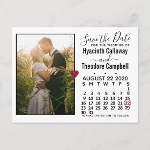 Wedding Save the Date August 2020 Calendar Photo Uitnodiging Briefkaart