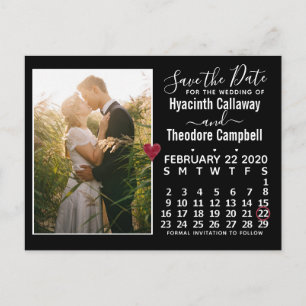 Wedding Save the Date February 2020 Calendar Photo Uitnodiging Briefkaart