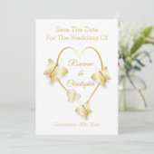 Wedding Save The Date Gold Colour Heart Butterfly (Debout devant)