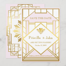 Wedding Save the Date, Great Gatsby, white gold ro Kaart