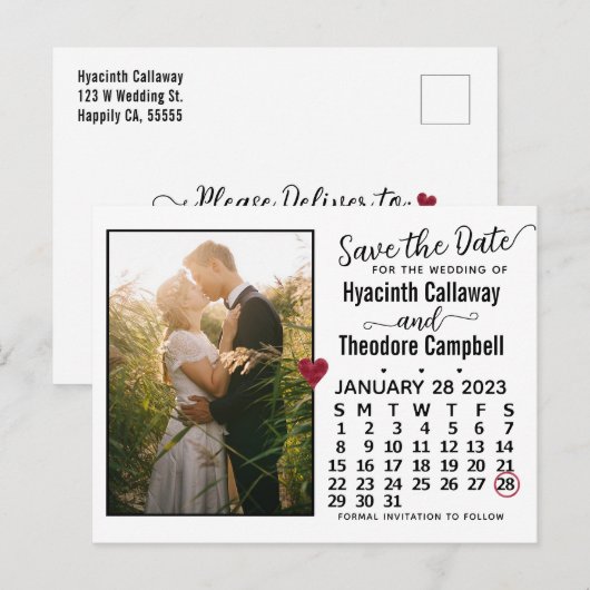 Wedding Save the Date January 2023 Calendar Photo Uitnodiging Briefkaart (Voorkant / Achterkant)