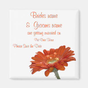 Wedding Save the Date Magnet Oranje Daisy Gerbera Magneet