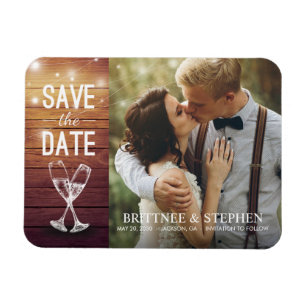Wedding Save The Date Photo Magnet Champagne Glass