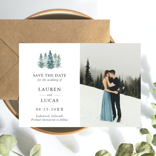 Wedding Save the Date Rustic Pine Trees PHOTO