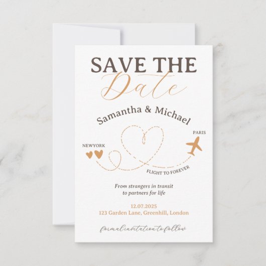 Wedding Save the Date travel flight plane (Devant)