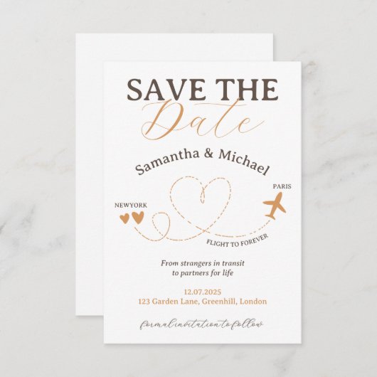 Wedding Save the Date travel flight plane (Devant / Derrière)
