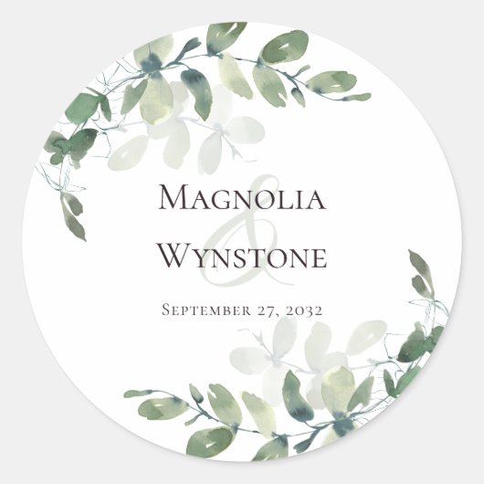 Wedding Seal Eucalyptus Greenery Ronde Sticker (Voorkant)