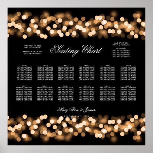 Wedding Seating Chart Gold Hollywood Glam Poster (Voorkant)
