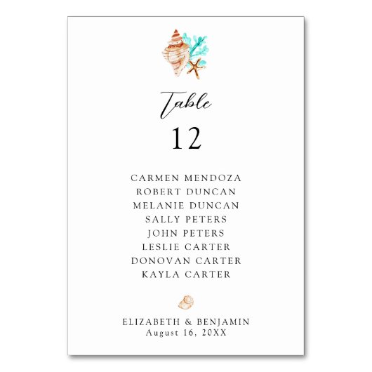 Wedding Seating Chart Table Coastal Beach Kaart (Voorkant)