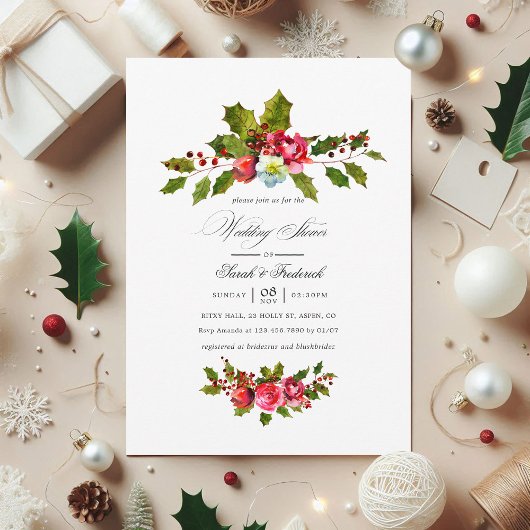 Wedding shower de Noël Floral Holly Invitation