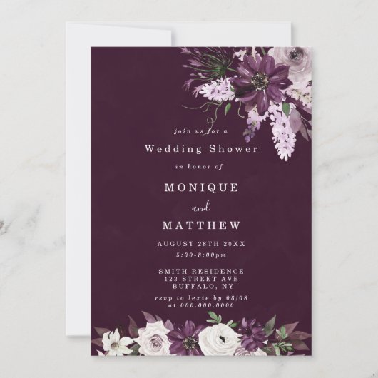 Wedding showers violets et blancs Invitations (Devant)
