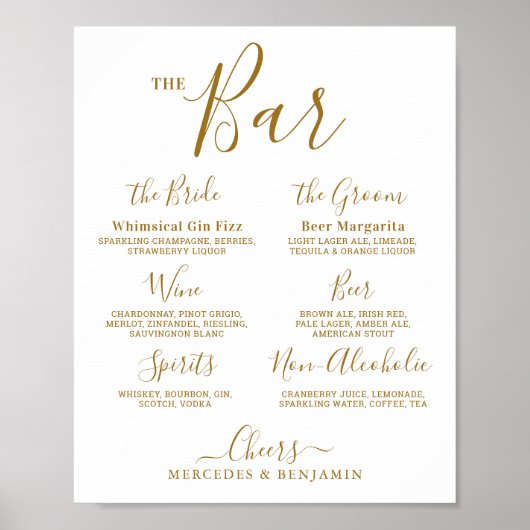 Wedding Signature Drink Personalized Gold Bar Poster (Voorkant)