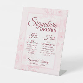 Wedding Signature Drinks Blush Pink Boho Peonies Reclamebord Met Voetstuk