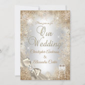 Wedding Silver Beige Cream Pearl Bow Snowflake Kaart (Voorkant)