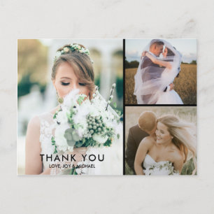 Wedding Simple 3 Photo Collage Dank u Briefkaart