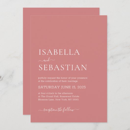 Wedding Simple Light Coral Kaart (Voorkant / Achterkant)