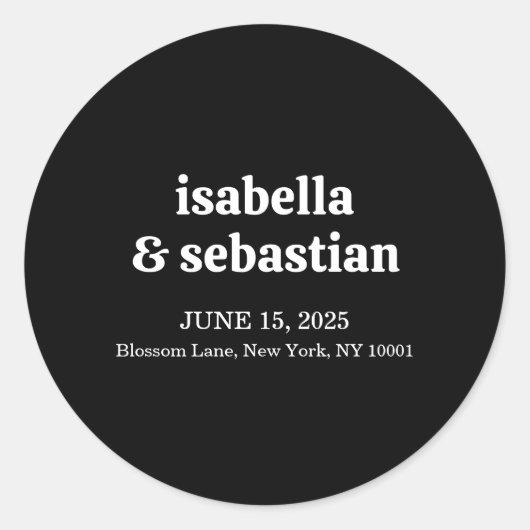 Wedding Simple Modern Black Retro Ronde Sticker (Voorkant)