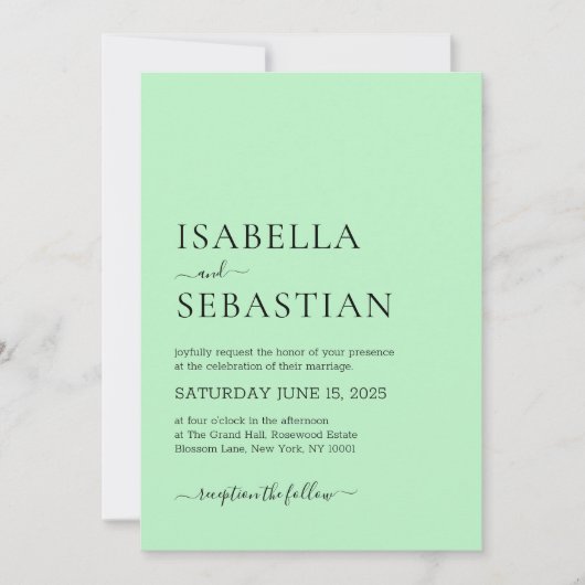 Wedding Simple Modern Pale Green Kaart (Voorkant)