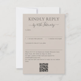 Wedding Soft Beige Signature QR Code Kindly Reply RSVP Kaartje