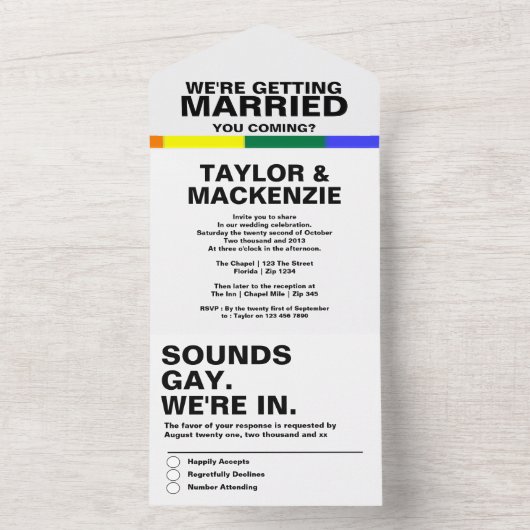 Wedding Sounds Gay Fun Rainbow Pride All In One Uitnodiging (Binnen)