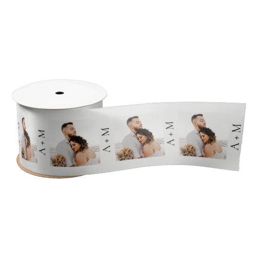 Wedding Square-Edge Photo Pattern Monogram Satin R Lint (Spoel)