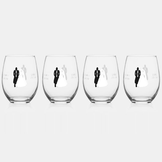 Wedding Stemless Wine Glasses Bruid Groom Wijnglas Zonder Voet (Voorkant)