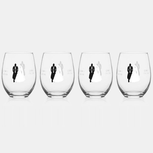 Wedding Stemless Wine Glasses Bruid Groom Wijnglas Zonder Voet (Achterkant)