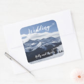 Wedding Stickers. Atmospheric Snowy Mountains Vierkante Sticker (Envelop)