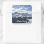 Wedding Stickers. Atmospheric Snowy Mountains Vierkante Sticker (Tas)
