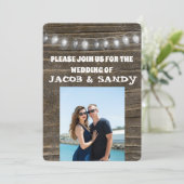 WEDDING STRING LIGHTS RUSTIC FOTO INVITATIONS KAART (Staand voorkant)