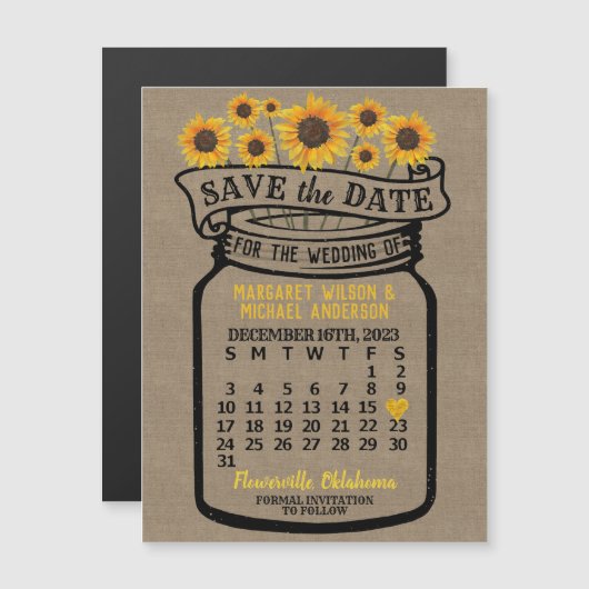 Wedding Sunflower Jar December 2023 Datum Magnet (Voorkant / Achterkant)