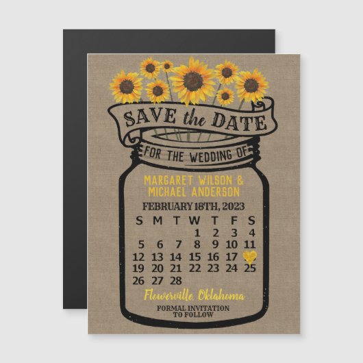 Wedding Sunflower Jar February 2023 Date Magnet (Voorkant / Achterkant)
